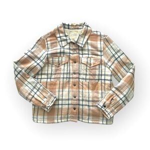 Lucky Brand Checkered Utility Jacket in Tan and Cream